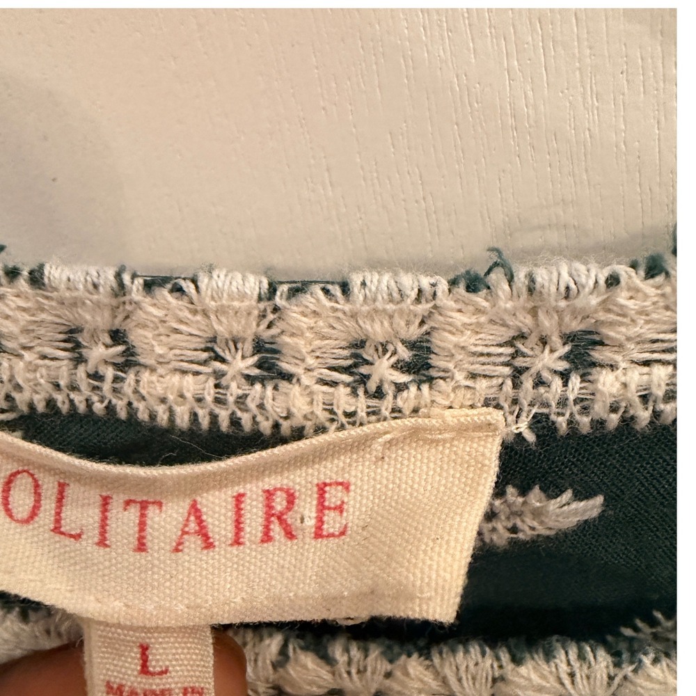 Solitaire Embroidered‎ Leaf Puff Sleeve Top Large Boho Cottagecore Green - Picture 6 of 6
